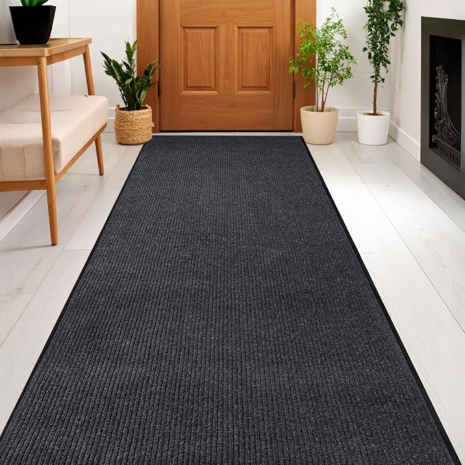 Durable Rubber Door Mat - Heavy Duty, Indoor/Outdoor, Easy Clean, Waterproof, Low-Profile Mat for Entry, Patio, Garage - Stylish (Charcoal, 10' x 4' (Mud Trapper))