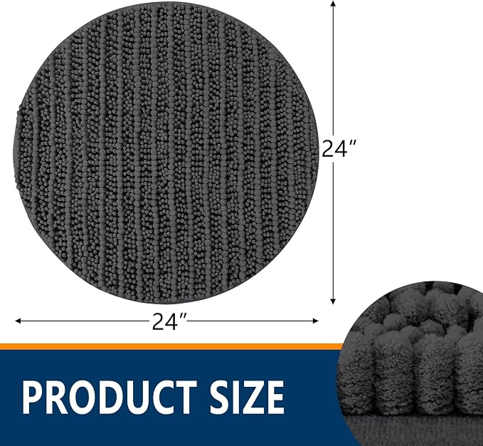 Smiry Bathroom Rugs Mat Round 24x24, Soft Absorbent Chenille Bath Rugs, Non Slip Rubber Backing Machine Washable Quick Dry Bath Mats for Bathroom Floor, Tub, Shower, Home Decor Accessories, Dark Grey