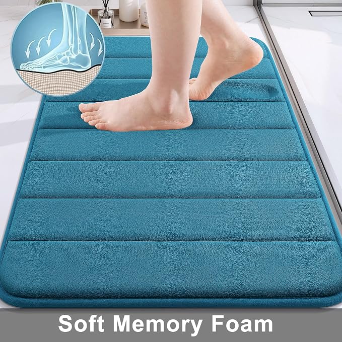 Buganda Memory Foam Bath Mat, 30" x 20", Ultra Soft and Non-Slip Bathroom Rugs, Water Absorbent and Machine Washable Bath Rug for Bathroom, Shower, and Tub, Peacock Blue
