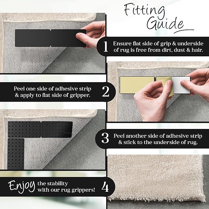 Medipaq Greatideas Non-Slip Mat and Rug Grippers - Stop Your Mats and Rugs from Slipping and Sliding! Black 4X Pack
