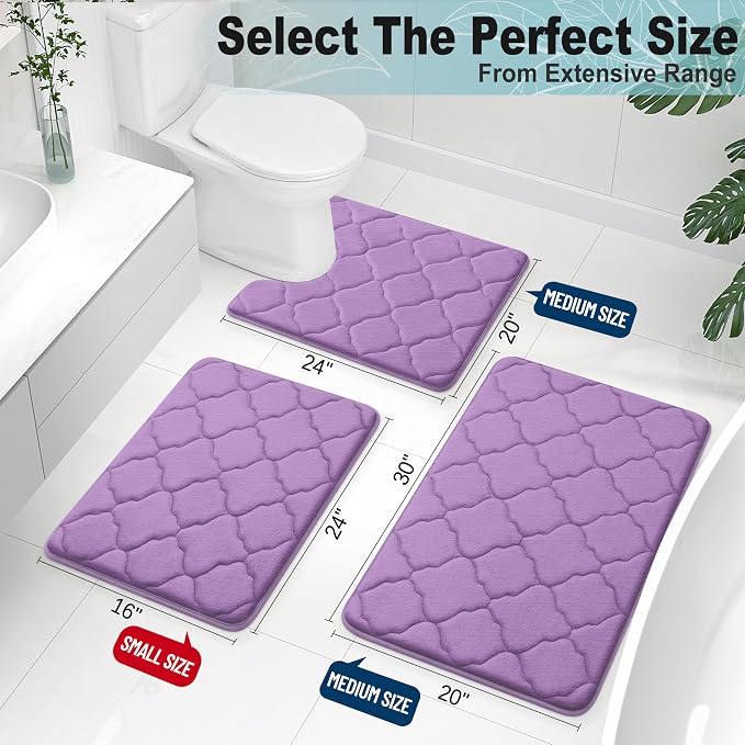 OLANLY Memory Foam Bath Mat Rug 24x16, Ultra Soft and Absorbent Bathroom Rugs, Non-Slip, Comfortable, Machine Washable Bath Carpet for Bathroom Floor, Tub, Shower and Home Decor Accessories, Lavender