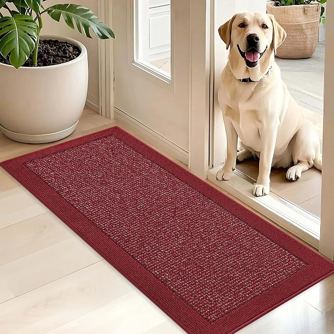BEQHAUSE Indoor Door Mat 20" x 48", Dirt Trapper Door Mats Non-Slip Entryway Rugs Washable, Resist Dirt Absorbent Welcome Mat, Low Profile Floor Mats for Front Back Door and Entryway, Red