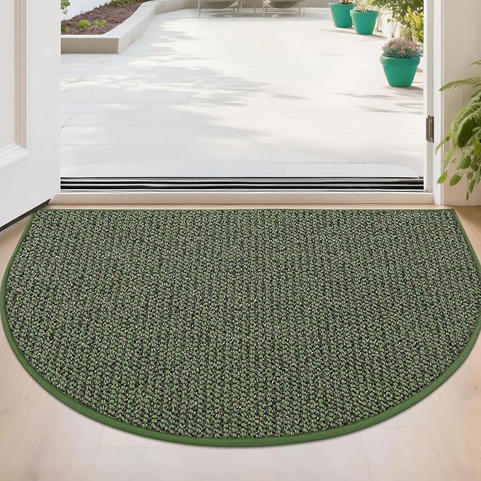 BEQHAUSE Dirt Trapper Door Mat 24" x 36" Half Circle Non-Slip Washable Doormats Entrance Rugs Absorbent Welcome Low Profile Floor Mats for Front Back Door and Entryway, Green
