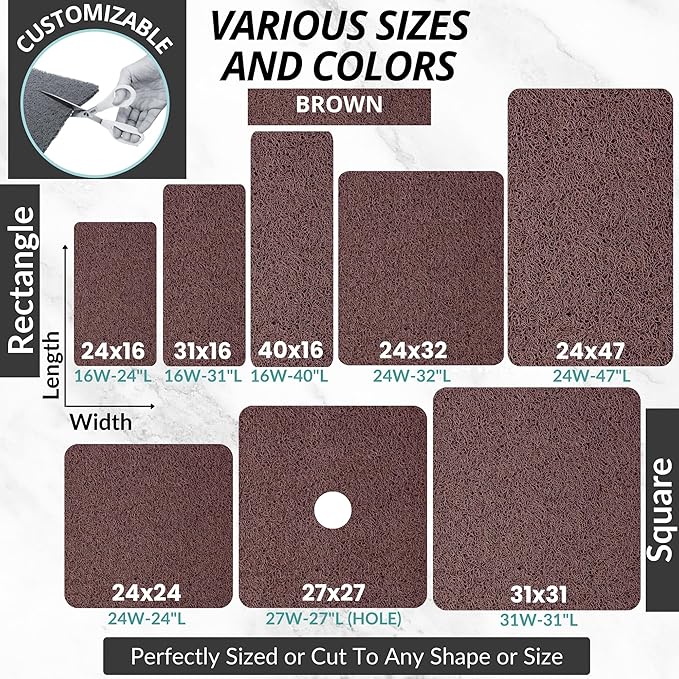 Square Shower Mat - Non Slip Shower Mats for Inside Shower - Extra Large 31x31 Shower Floor Mat Non Slip - Square Bath Mat for Shower - Secure Anti Slip Loofah Shower Bath Mat (31x31 Brown)