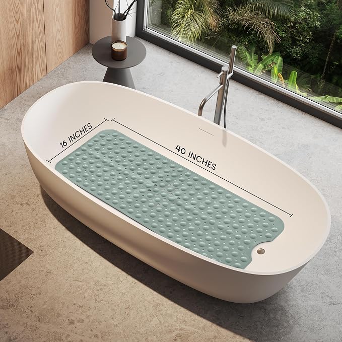 LDC Bath Mat for Tub, Inside Shower Bathtub Mat with Drain Holes and Suction Cups, Anti Slip Bath Mat Inside Tub Extra Long, 40x16 - Mint