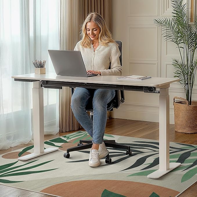 36"x48" Office Chair Mat for Hardwood Tile Floor, Under Desk Carpet Protector for Rolling Computer Chair Mat, Machine Washable Area Rug, Anti-Slip 1/5" Thick Low Pile Thin Vinyl Floor Mat, Beige Grey