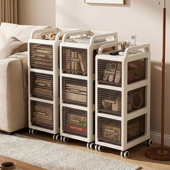 Bathroom Storage with Drawers, 9.8" Wide Wide Slim Storage Cabinet with Wheels for Small Spaces, Narraw Cart for Kitchen Office Bedroom Dinning Room Under Desk, 29.7" Tall
