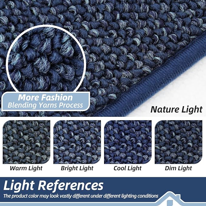 BEQHAUSE Dirt Trapper Door Mat 17" x 30" Half Circle Non Slip Washable Doormats Entrance Rugs Absorbent Welcome Low Profile Floor Mats for Front Back Door and Entryway, Blue