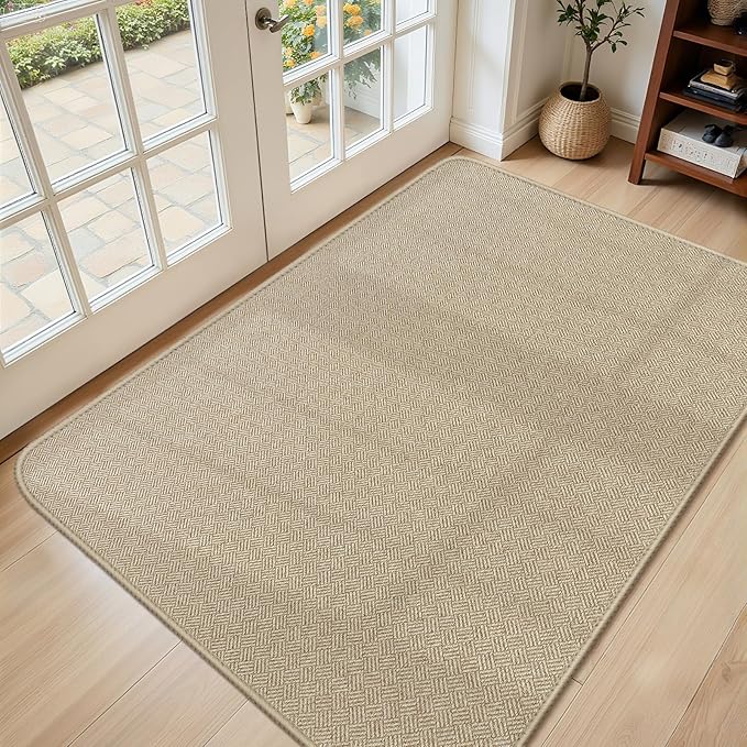 Ultra Thin Door Mat Indoor Entrance 36"x59", Low-Profile Indoor Door Mat, Non Slip Rubber Backing Welcome Entry Mat, Dirt Trapper Entryway Mat Inside Doormat, Khaki
