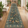 DUKINO 2.6x12 Hallway Runner Rug, Vintage Washable Loog Kitchen Rug with Non Slip Backing, Stain Resistant & Low Pile Animal Print Floor Carpet for Indoor Entrance Bathroom, Laundry, Bedroom, Black