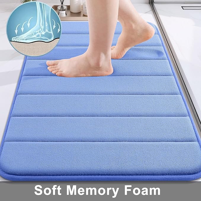 Buganda Memory Foam Bath Mat, 34" x 20", Ultra Soft and Non-Slip Bathroom Rugs, Water Absorbent and Machine Washable Bath Rug for Bathroom, Shower, and Tub, Cornflower Blue