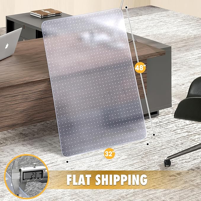 BesWin Office Chair Mat for Carpet, 2 Pack 32" x 48" Heavy Duty Hard Computer Desk Chair Mat for Carpeted Floors, Anti-Slip Carpeted Floor Protector for Home Office, Smooth Glide, Ship Flat