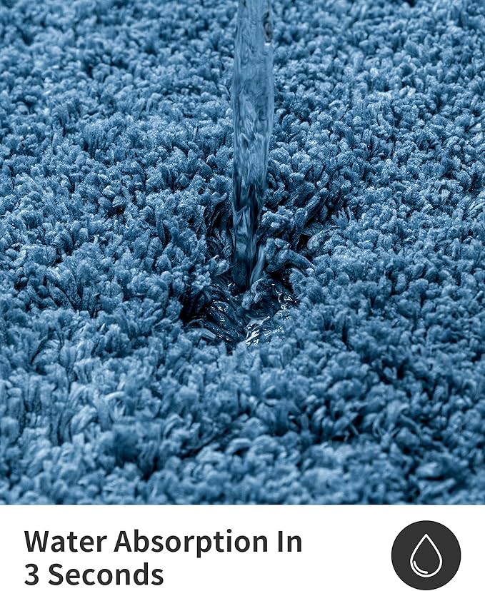 ILANGO Blue Bathroom Rugs 36" × 24" Non Slip & Super Absorbent Extra Thick Soft, Washable Bath Mat for Floor, Microfiber Plush Shaggy Bath Rug with Rubber for Bathtub Shower Room Sink