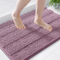 Grandaily Chenille Striped Bathroom Rugs 44x24, Extra Thick and Soft Absorbent Bath Mats, Rubber Backing, Plush Shaggy Shower Carpet, Machine Wash Dry, Bath Rug for Bathroom, Deep Plum