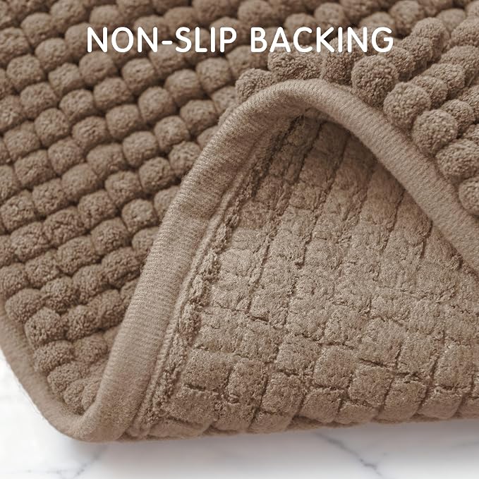 SUBRTEX Bathroom Rugs, 20" x 32" Chenille Bath Rug Soft Short Plush Bath Mat Soft Shower Mat Water Absorbent Shower Mat Quick Dry Machine Washable, Taupe Brown