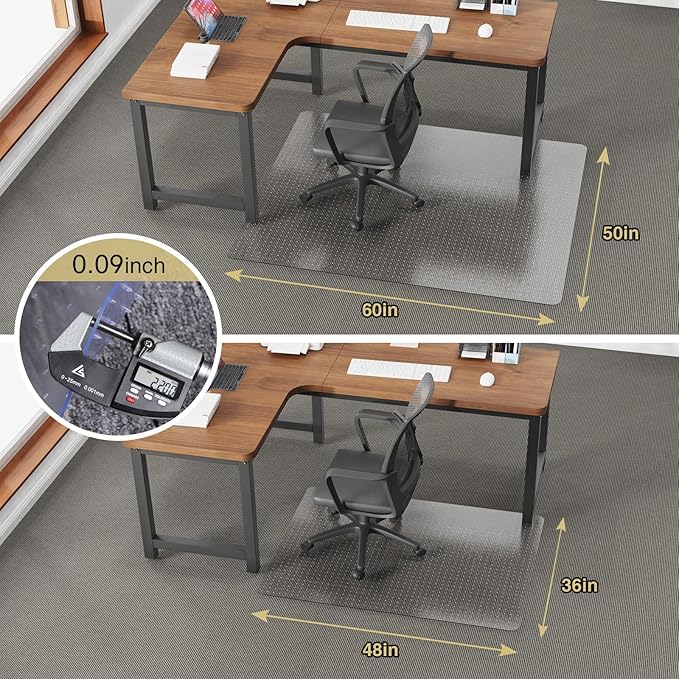 50”x 60”Carpet Floor Mat for Office Chair, Clear Desk Chair Floor Mat for Carpet for Medium/Low Pile, HeavyDuty Chair Mats for Carpeted Floors, Studded Desk Mat for Carpets for Homes and Offices