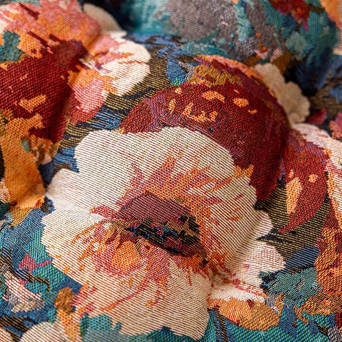 vctops Farmhouse Floral Print Chair Cushions with Ties U-Shaped Soft Comfortable Chair Pads Non Slip Seat Cushions for Indoor Dining Room and Kitchen Chairs (Flower E,16"x16")
