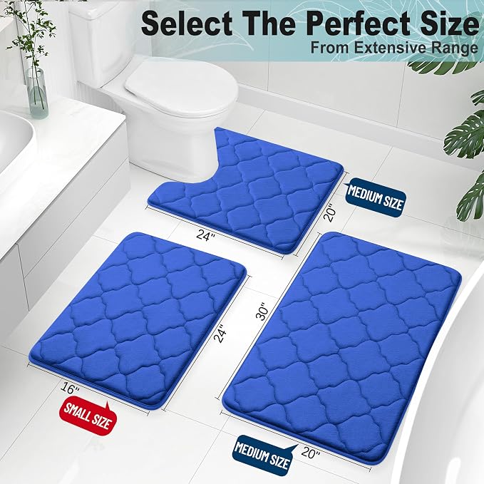 OLANLY Memory Foam Bath Mat Rug 24x16, Ultra Soft and Absorbent Bathroom Rugs, Non-Slip, Comfortable, Machine Washable Bath Carpet for Bathroom Floor, Tub Shower and Home Decor Accessories, Royal Blue