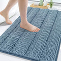 Grandaily Chenille Striped Bathroom Rugs 50x30, Extra Thick and Soft Absorbent Bath Mats, Rubber Backing, Plush Shaggy Shower Carpet, Machine Wash Dry, Bath Rug for Bathroom, Airy Blue