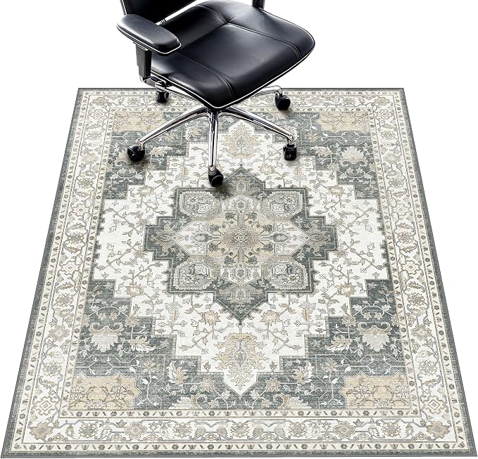 48"x72" Office Chair Mat for Hardwood Tile Floor, Under Desk Carpet Protector for Rolling Computer Chair Mat, Machine Washable Area Rug, Anti-Slip 1/5" Thick Low Pile Thin Vinyl Floor Mat, Grey