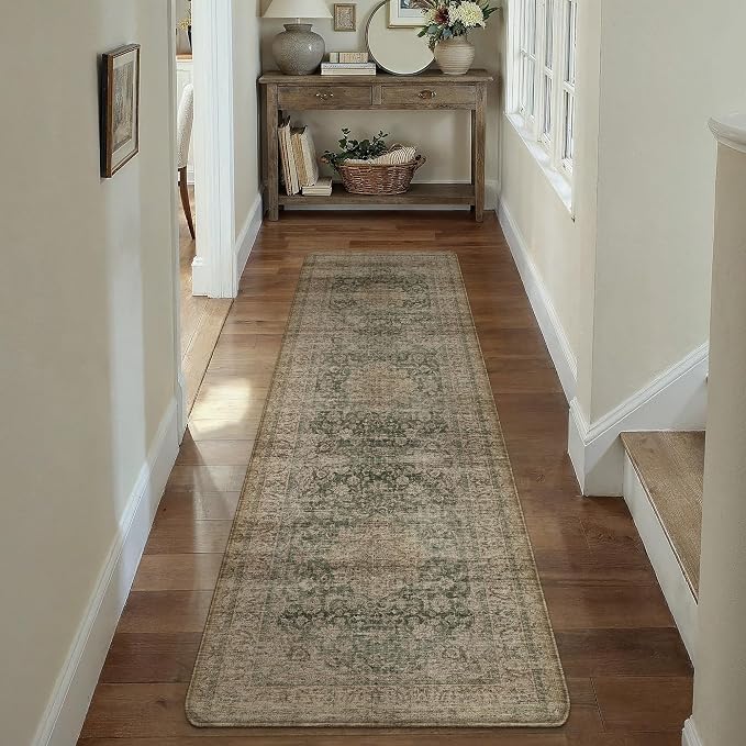 Vintage Kitchen Mats for Floor Anti Fatigue Waterproof Kitchen Rugs Sets of 2 Green Brown Cushioned Non-Slip Kitchen Mats Comfort Standing Mat for Sink Laundry Office 17.3"×47"+17.3"×30"