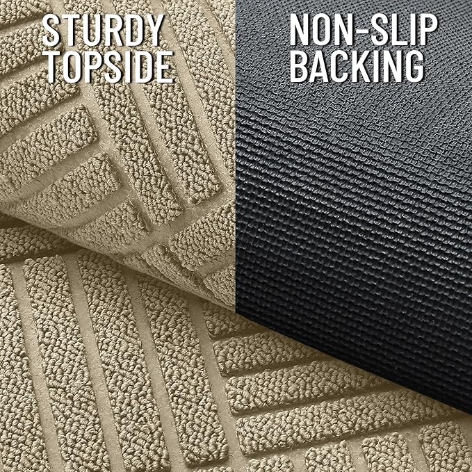 OLANLY Front Door Mat Outside Entrance 29.5x17, Absorbent, Heavy Duty Sturdy Natural Rubber Doormat Indoor Outdoor, Stain and Fade Resistant, Non-Slip Low Profile Floor Mat for Entryway, Beige Diamond