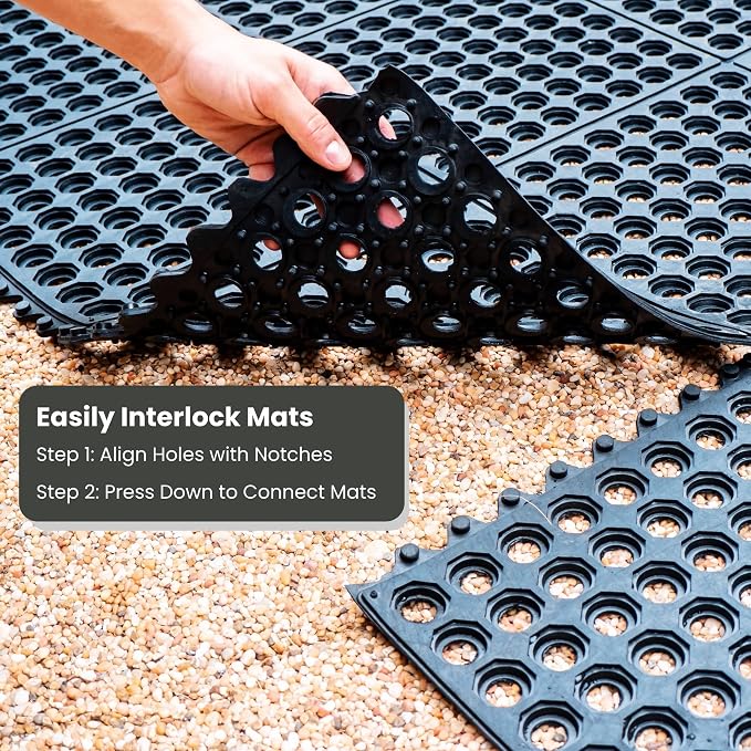Envelor Interlocking Rubber Floor Mat Restaurant Kitchen Mat for Floor Anti Fatigue Bar Mat Door Mat Non - Slip Mat Indoor Outdoor Shower Pool Drainage Mat Durable Garage Flooring 36 x 36 Inch