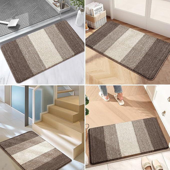Kitinjoy Indoor Outdoor Door Mat, 59x24 Non-Slip Absorbent Dirt Trapper, Low-Profile Washable Inside Entrance Front Floor Mat, Sturdy Soft Entry Doormats for Entryway, Light Brown