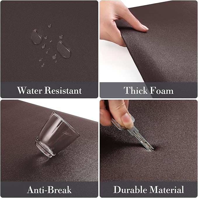 HappyTrends 2 PCS Kitchen Mat Cushioned Anti-Fatigue Floor Mat, Heavy Duty Ergonomic Comfort Foam Standing Mat,20"x30"+20"x47",Chocolate