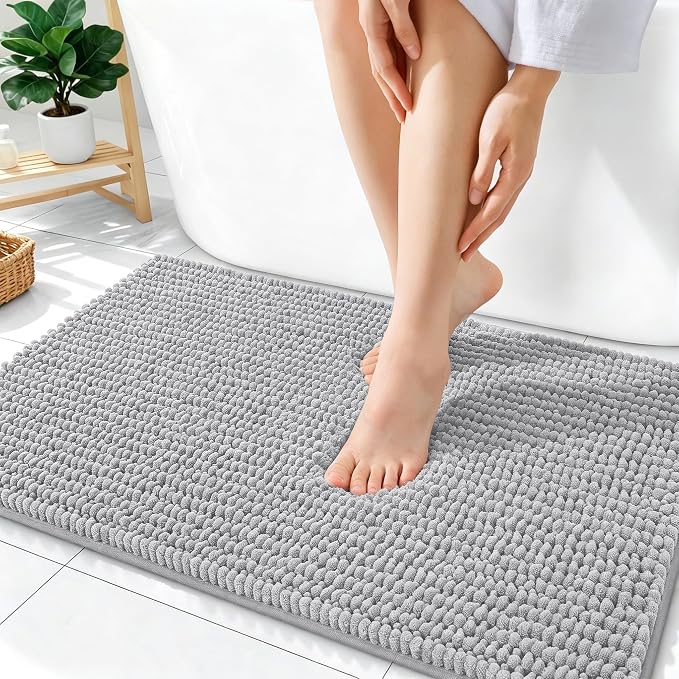OLANLY Thick Bathroom Rugs 36x24, Extra Soft Absorbent Chenille Bath Rugs, Rubber Backing, Machine Wash Dry, Bath Mats for Bathroom Floor, Tub and Shower, Home Decor Accessories, Light Grey