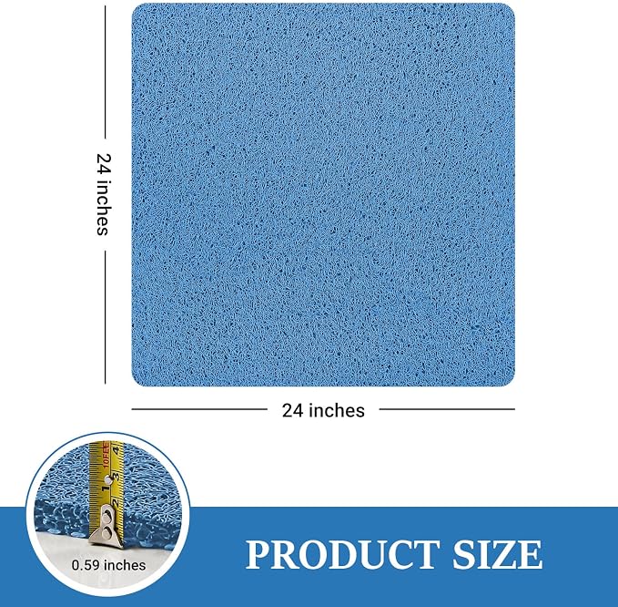 LuxStep Shower Mat Bathtub Mat,24x24 inch, Non-Slip Bath Mat with Drain, Quick Drying PVC Loofah Bathmat for Tub,Shower,Bathroom (Lake Blue)