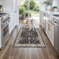 3x4 Entryway Rug Washable Non-Slip–Boho Floral Stain-Resistant Small Area Rug for Kitchen Bedroom Bathroom – Soft Low-Pile Thin Indoor Door Mat (Black,3x4)