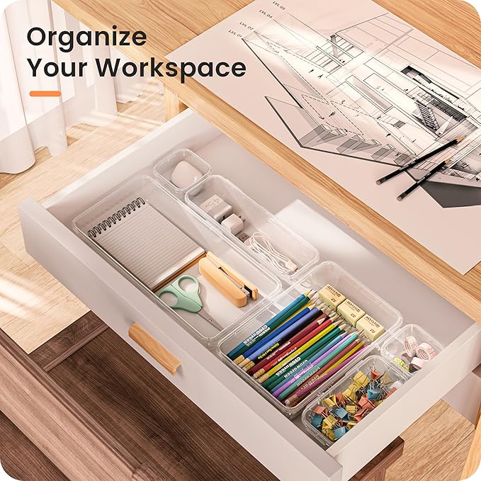 A-LuGei 【Military Grade】 Drawer Organizer, 【𝟱𝗦𝗶𝘇𝗲】 Makeup organizer, 【Holds 177 Items】 Bathroom Organizers and Storage, Organization and Storage, Desk Drawer Organizer for Vanity (Clear)