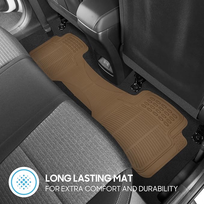 BDK ProLiner Car Floor Mats for Cars Trucks SUV, 3-Piece All-Weather Heavy Duty Rubber Liners with Universal Trimmable Fit, Durable Waterproof Vehicle Auto Floor Mats with Capture Ridges Biege
