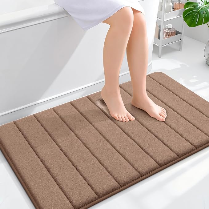 OLANLY Memory Foam Bath Mat 40x24, Super Soft Absorbent Bathroom Rugs, Quick Dry, Machine Washable Shower Floor Rugs, Bathmat Carpet, Bathroom Home Decor Accessories, Mocha