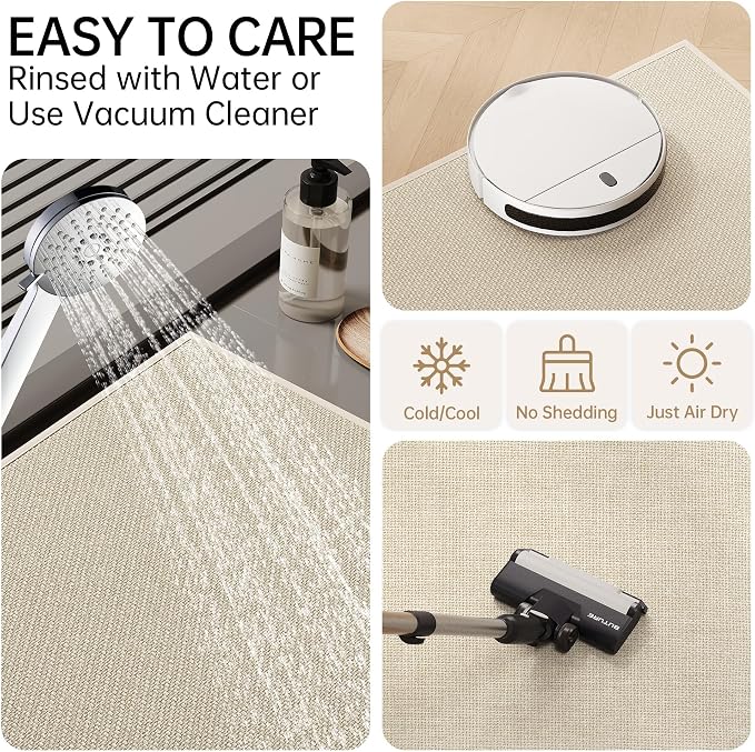 Mecko Bath Mat, Ultra Absorbent Quick Dry Bathroom Floor Mats-Upgraded Thin Cozy Cloth Bathroom Mat Fit Under Door, Rubber Non-Slip Bathroom Rug for Bathtub, Sink, Shower Room(Oatmeal,24"x48")