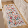 DUKINO 2x5 Runner Rug for Hallway, Washable Kitchen Floral Runner Rug with Non Slip Backing, Low Pile Soft Boho Carpet for Kitchen, Hallway, Entryway, Laundry, Bedroom, Beige