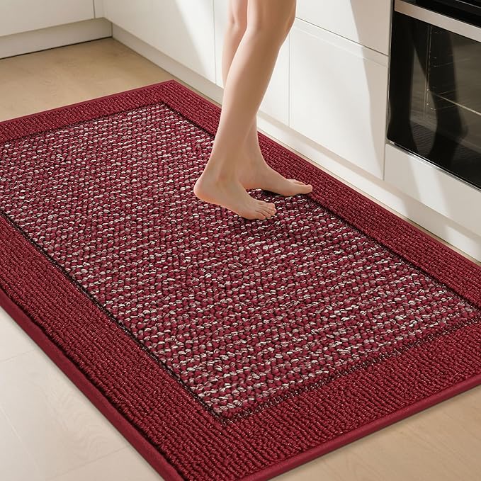 BEQHAUSE Kitchen Rugs 32"x48", Kitchen Runner Rug Non-Slip Kitchen Mats for Floor, Absorbent and Stain Resistant Kitchen Mats, Machine Washable Rugs for Kitchen, Hallway, Laundry & Sink, Red