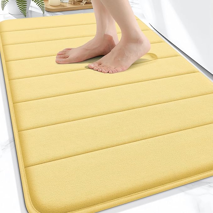 OLANLY Memory Foam Bath Mat 32x20, Super Soft Absorbent Bathroom Rugs, Quick Dry, Machine Washable Shower Floor Rugs, Bathmat Carpet, Bathroom Home Decor Accessories, Yellow