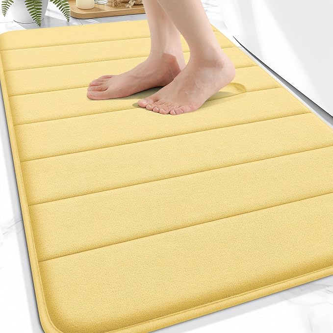 OLANLY Memory Foam Bath Mat 30x20, Super Soft Absorbent Bathroom Rugs, Quick Dry, Machine Washable Shower Floor Rugs, Bathmat Carpet, Bathroom Home Decor Accessories, Yellow