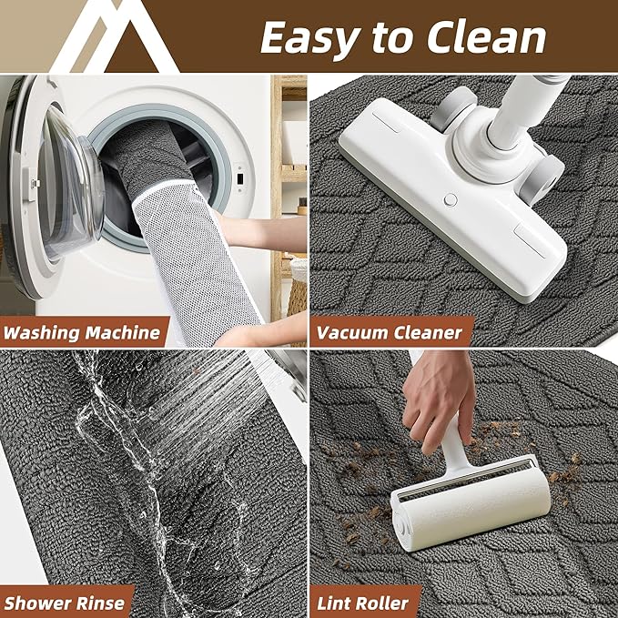 COSY HOMEER Kitchen Rugs 24"x35" Non-Slip Washable Kitchen Mats for Floor Polypropylene Absorbent Kitchen Floor Mat for Kitchen Sink Entryway,Grey