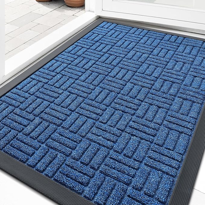 OLANLY Front Door Mat Outside Entrance 33x21, Absorbent, Heavy Duty Sturdy Natural Rubber Doormat Indoor Outdoor, Non-Slip, Stain and Fade Resistant, Low Profile Floor Mat for Entryway, Ocean Blue