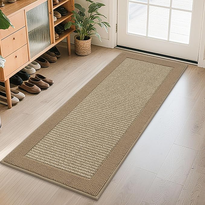 BEQHAUSE Indoor Door Mat 24" x 60", Dirt Trapper Door Mats Non-Slip Entryway Rugs Washable, Resist Dirt Absorbent Welcome Mat, Low Profile Floor Mats for Front Back Door and Entryway, Beige