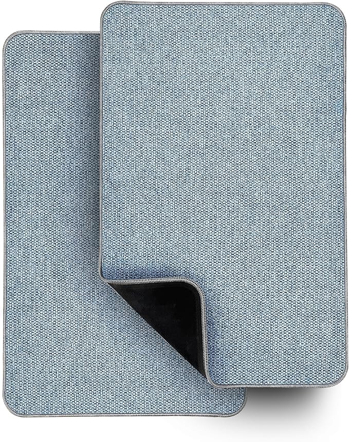 Bosap Bath Mat,Ultra Thin Bathroom Rugs,Rubber Bath Mats for Bathroom,No Slip Bath Rugs,Quick Dry,Machine Washable,Low Pile,Absorbent,Shower Outside,Sink,Home Decor Accessories.Blue,1'5"x2'3"(2 Pack)