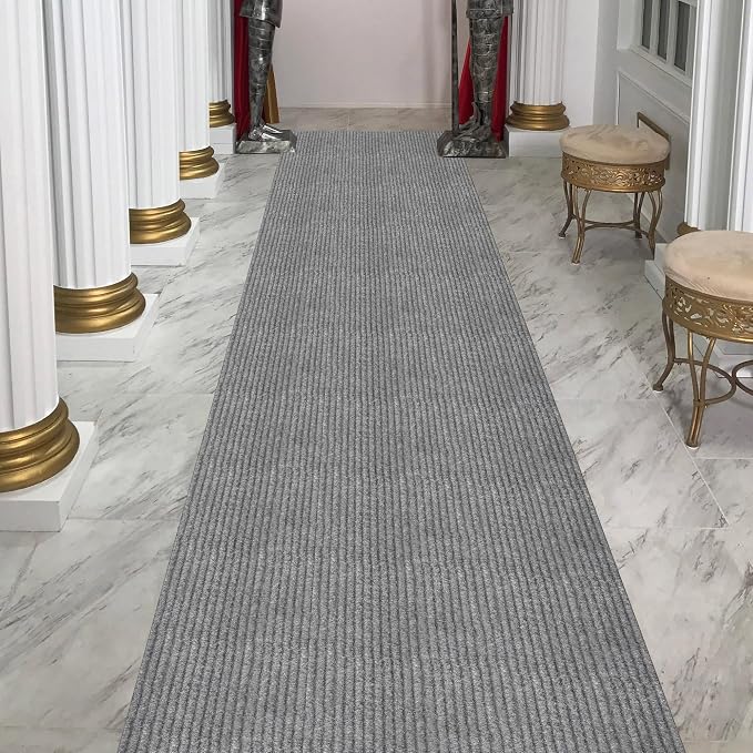 Ottomanson 2'7" x 25' Hallway Runner with Scraper Pile - Extra Durable Non-Slip Rug Mat for Indoor & Outdoor Use - Ideal for Kitchen, Entryway & Garage - High-Traffic Carpet, Gray