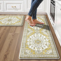 Boho Kitchen Mats for Floor 2 Piece Set Anti Fatigue Cushioned PVC Kitchen Rugs Non Slip Waterproof Farmhouse Mats 2/5 Inch Comfort Standing Mat for Office, Laundry, 17.3"x59"+17.3"x28", Yellow