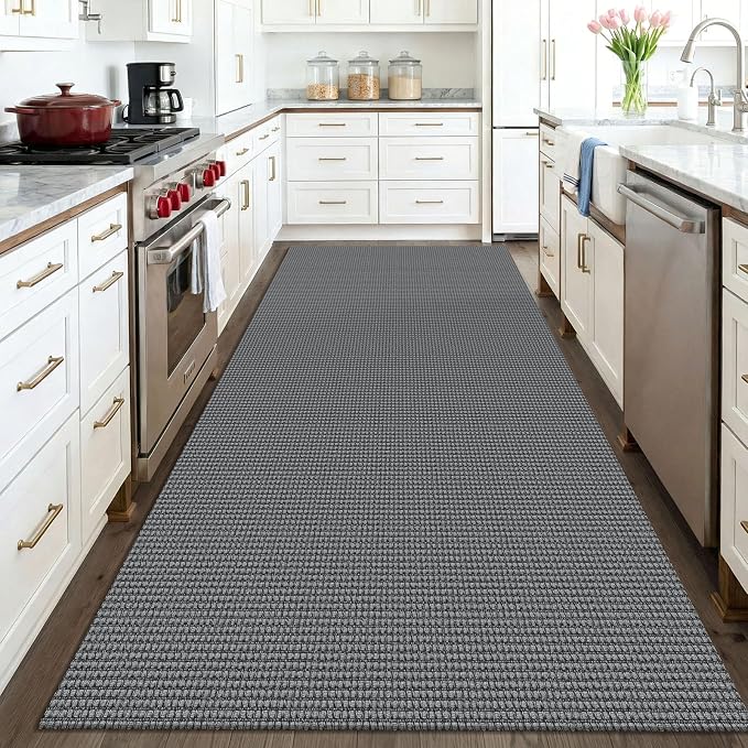 KOZYFLY Washable 4x6 Entry Woven Area Rug, Braided Throw Rugs for Entryway, Non Slip Door Mat Indoor Entrance, Front Porch Carpet for Foyer, Kitchen, Bedroom, Living Room, Grey/Dark Grey