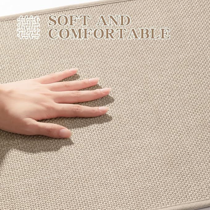 chakme Bathroom Rugs Mat 47x17, Ultra Thin Non Slip Bath Mats Runner Quick Dry Absorbent Bath Mat for Bathroom Floor, (Light Beige, 47"x17")