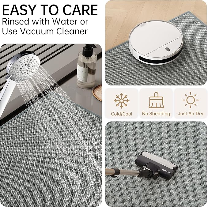 Mecko Bath Mat, Ultra Absorbent Quick Dry Bathroom Floor Mats-Upgraded Thin Cozy Cloth Bathroom Mat Fit Under Door, Rubber Non-Slip Bathroom Rug for Bathtub, Sink, Shower Room(Grey,20"x32")