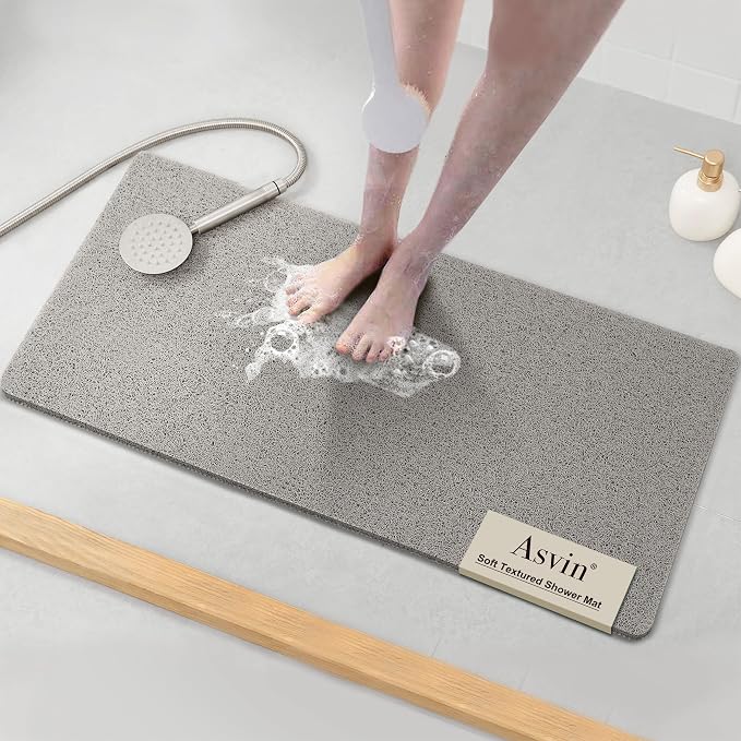 Asvin Soft Textured Bath, Shower, Tub Mat, 35x16 Inch, Phthalate Free, Non Slip Comfort Bathtub Mats with Drain, PVC Loofah Bathroom Mats for Wet Areas, Quick Drying